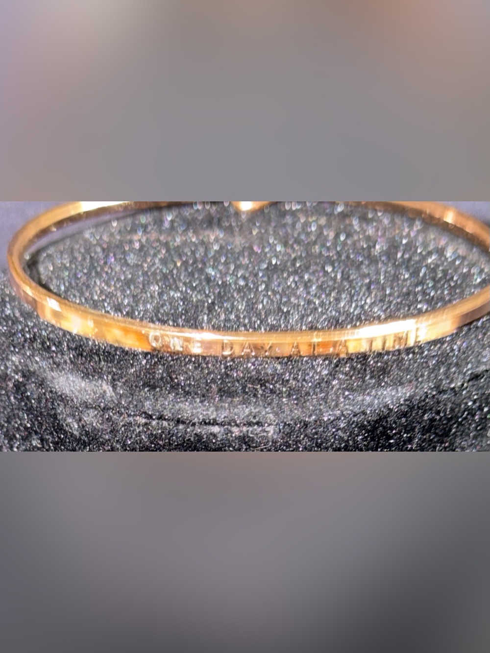 Gold Tone Inspirational Engraved Bangle Bracelet, Saying “One Day At A Time”